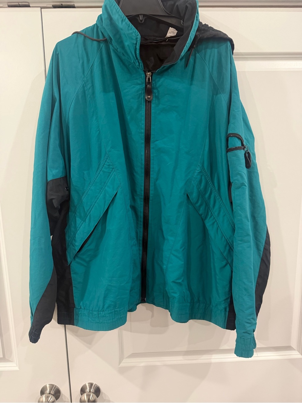 90s Men's Teal Hooded Windbreaker Jacket